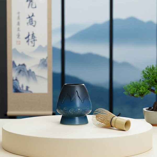 Kusenaoshi – Ceramiczna podstawka pod Chasen – Mountain (niebieska)