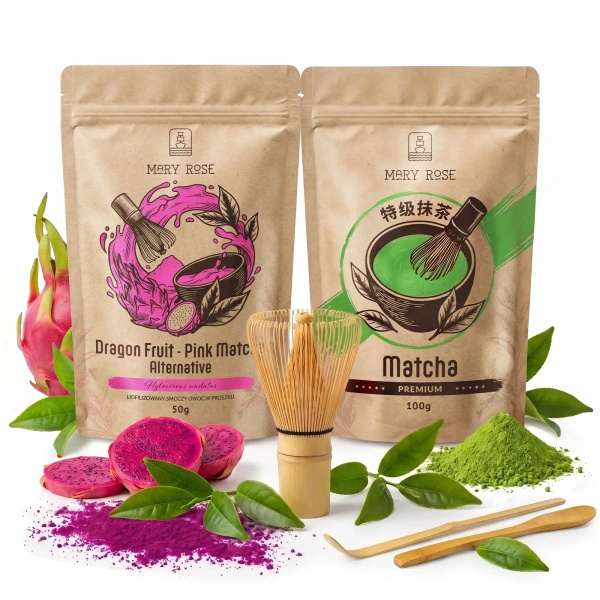 Zestaw do kolorowego Matcha Latte: Matcha + Pink Matcha + akcesoria