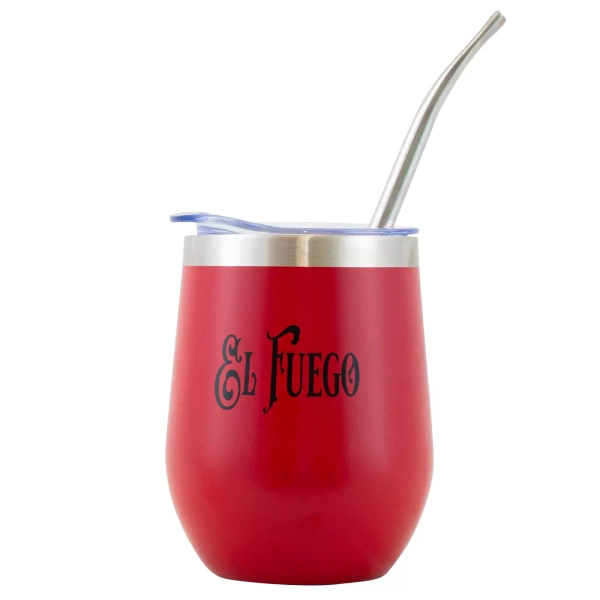 TermoLid – stalowe matero z pokrywką – motyw El Fuego (czerwony) – 350 ml