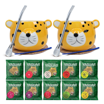 Zestaw Yerba Mate dla Dwojga: próbki Yaguar 10x50g + 2x Matero + 2x Bombilla
