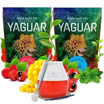 Zestaw Yerba Mate Yaguar 2x500g + Matero + Bombilla