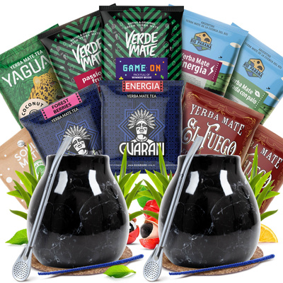 Zestaw Yerba Mate dla Dwojga: próbki 10x50g + 2x Matero + 2x Bombilla