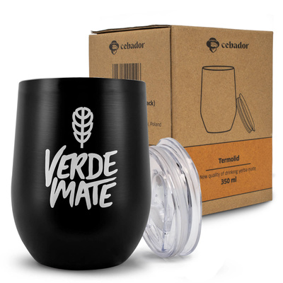 TermoLid – stalowe matero z pokrywką – motyw Verde Mate (czarny) – 350 ml