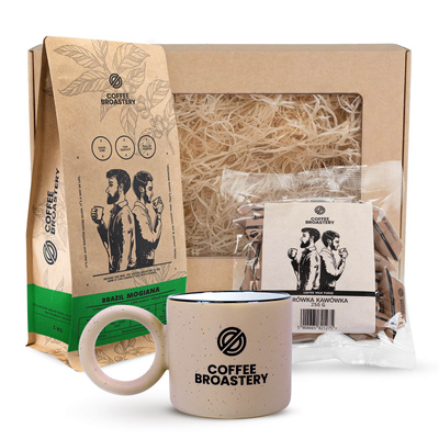 Zestaw prezentowy Coffee Broastery: kawa Brazil Mogiana + krówki + kubek